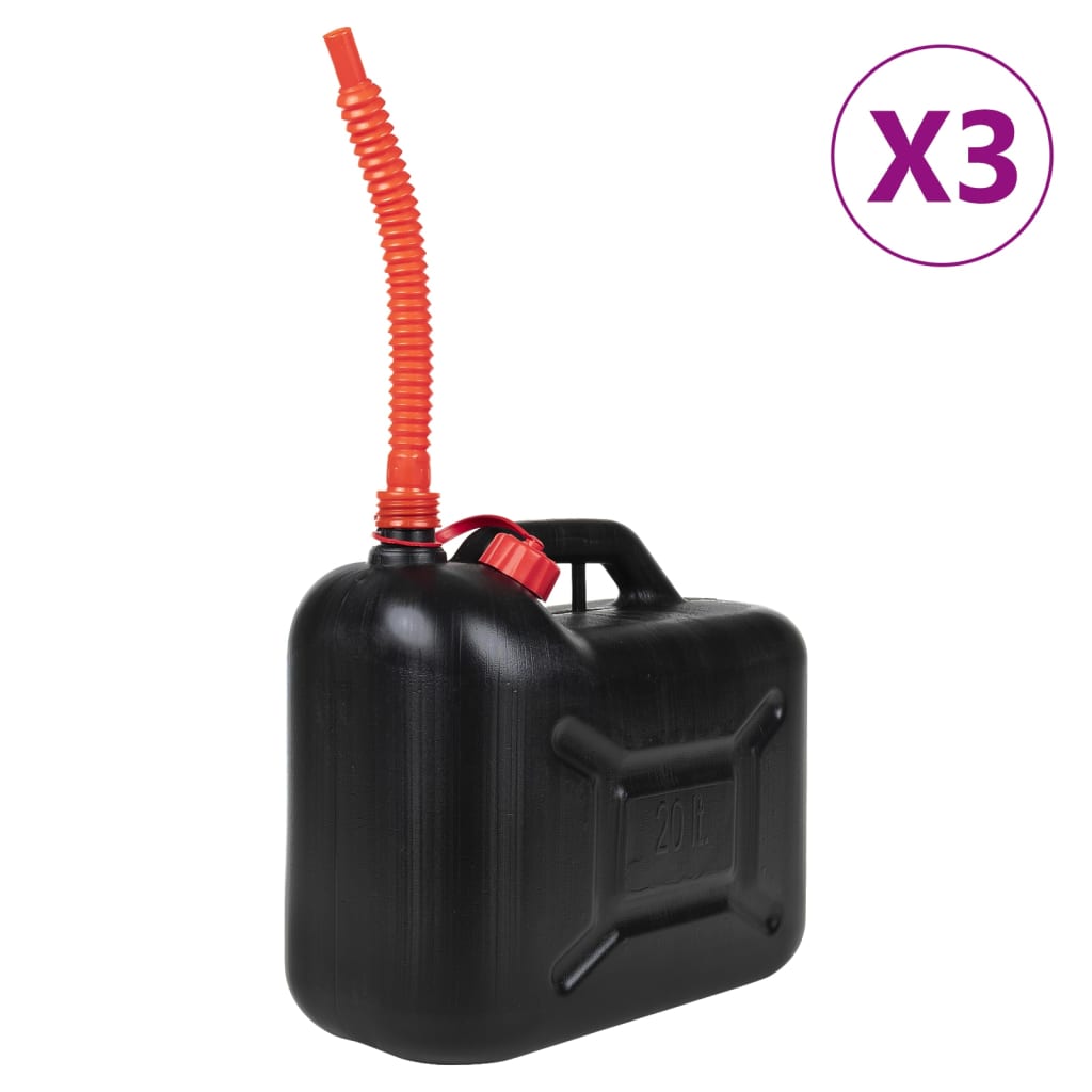 VidaXL réservoirs de carburant 3 pcs avec buse flexible noir 20 l plastique