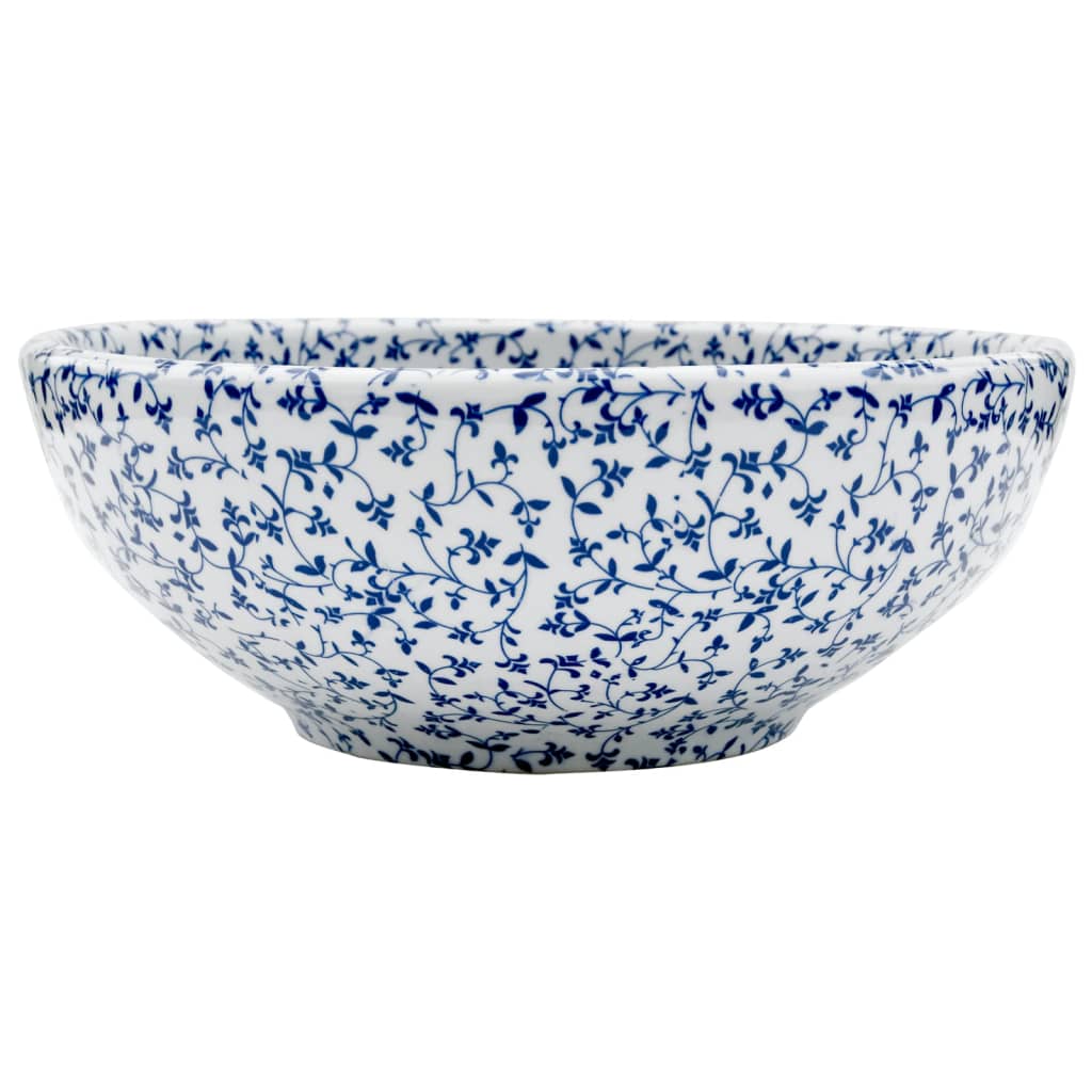 VidaXL Évier à poser rond Φ41x14 cm céramique blanc et bleu