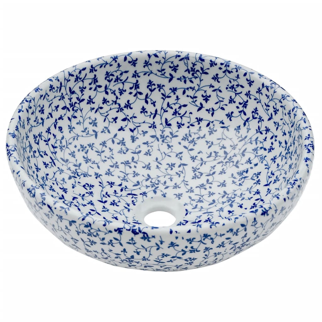 VidaXL Évier à poser rond Φ41x14 cm céramique blanc et bleu