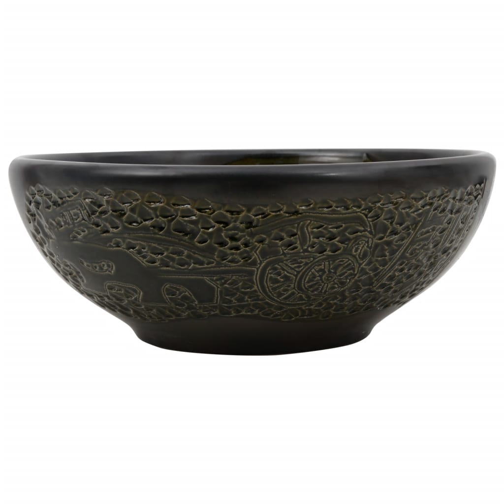 VidaXL Évier à poser rond Φ41x14 cm céramique noir