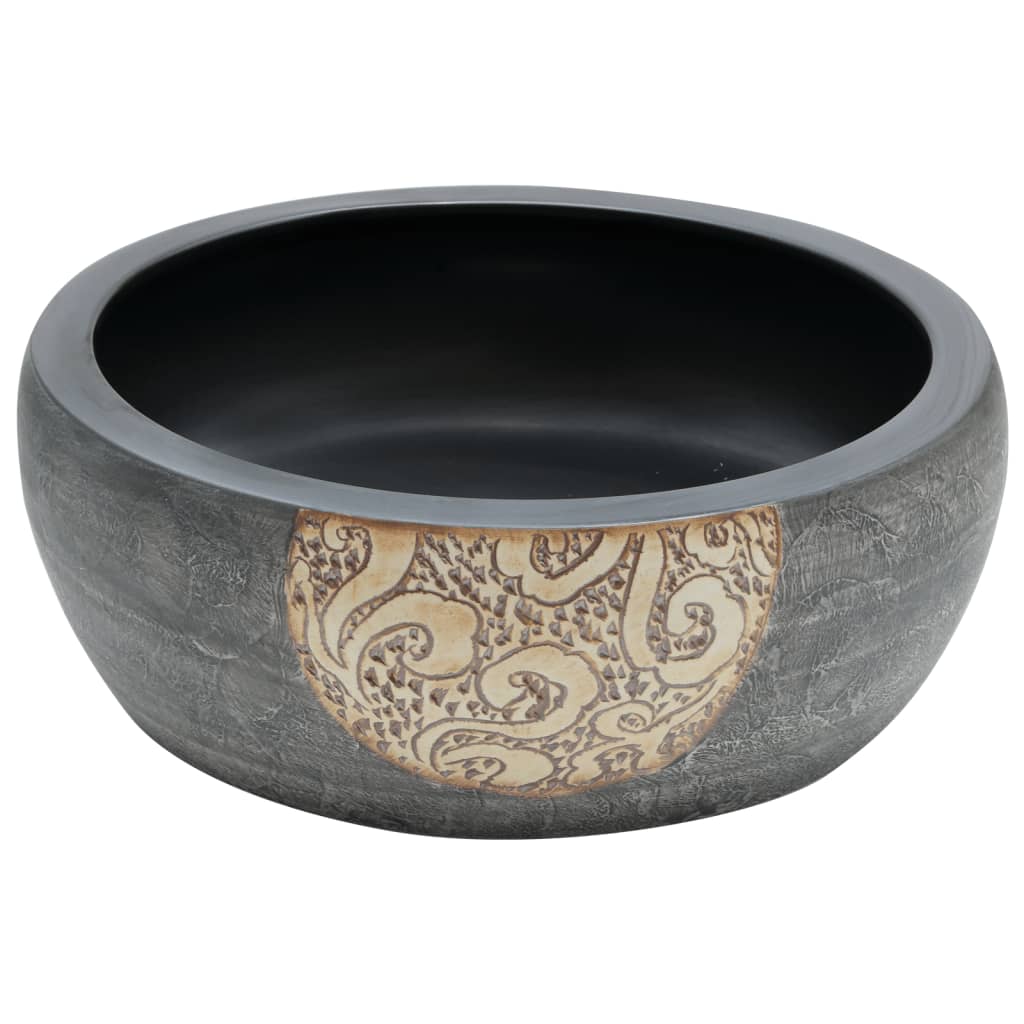 Vidaxx évier en saillie rond φ41x14 cm en céramique noir et marron