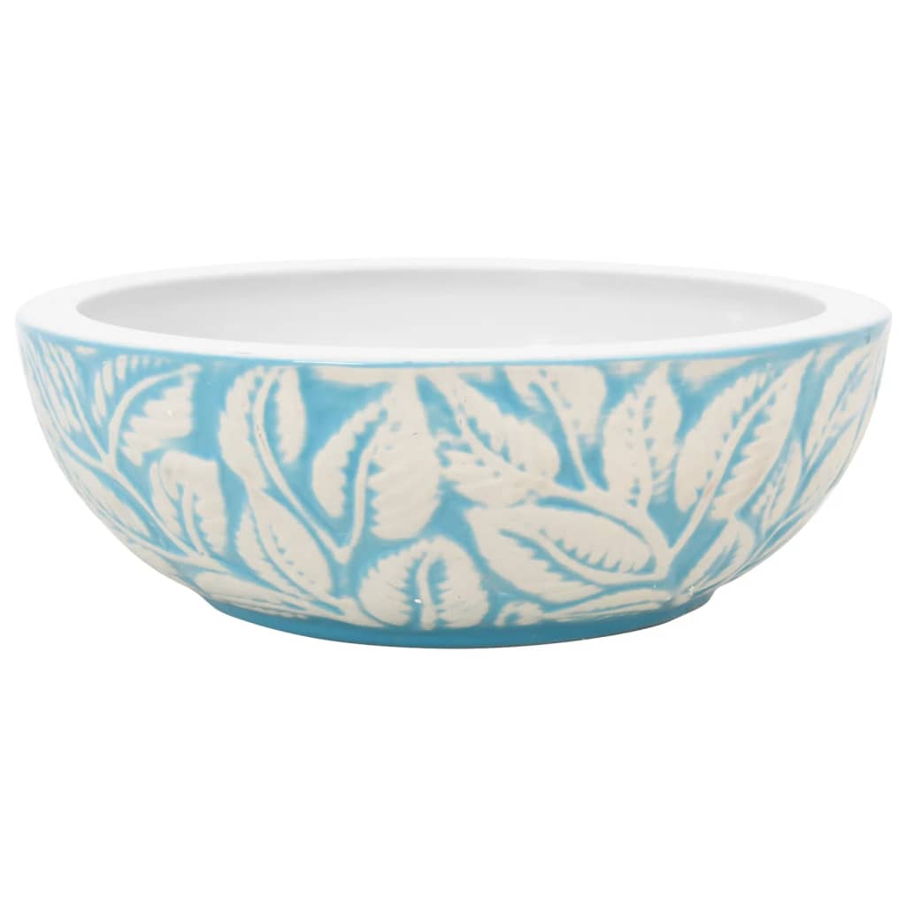 VidaXL Évier à poser rond Φ41x14 cm céramique blanc et bleu