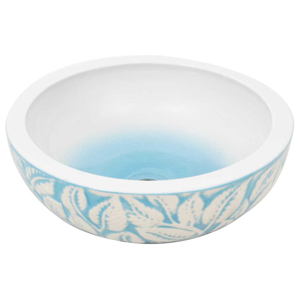 VidaXL Évier à poser rond Φ41x14 cm céramique blanc et bleu
