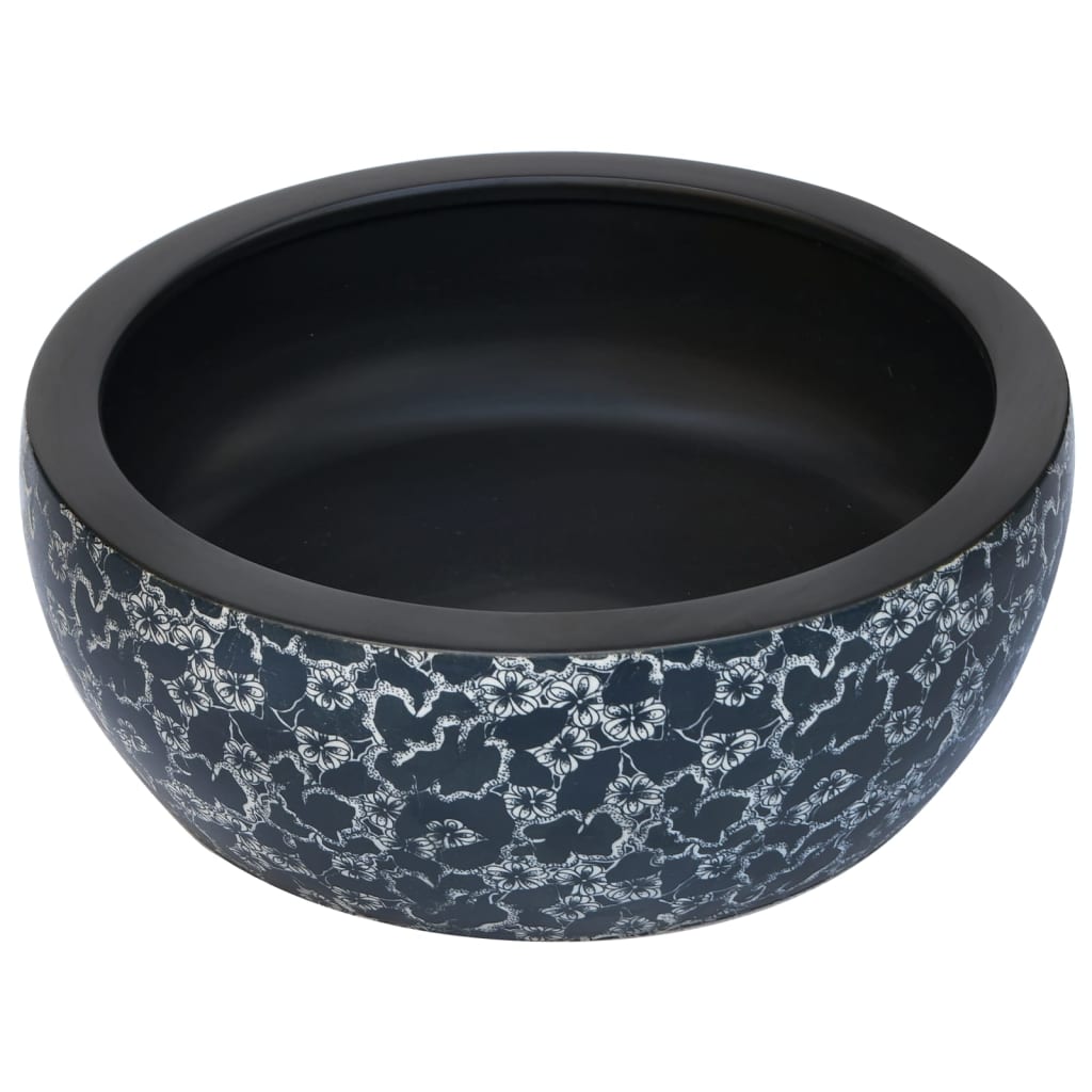 Vidaxx évier à poser rond φ41x14 cm céramique noir et bleu