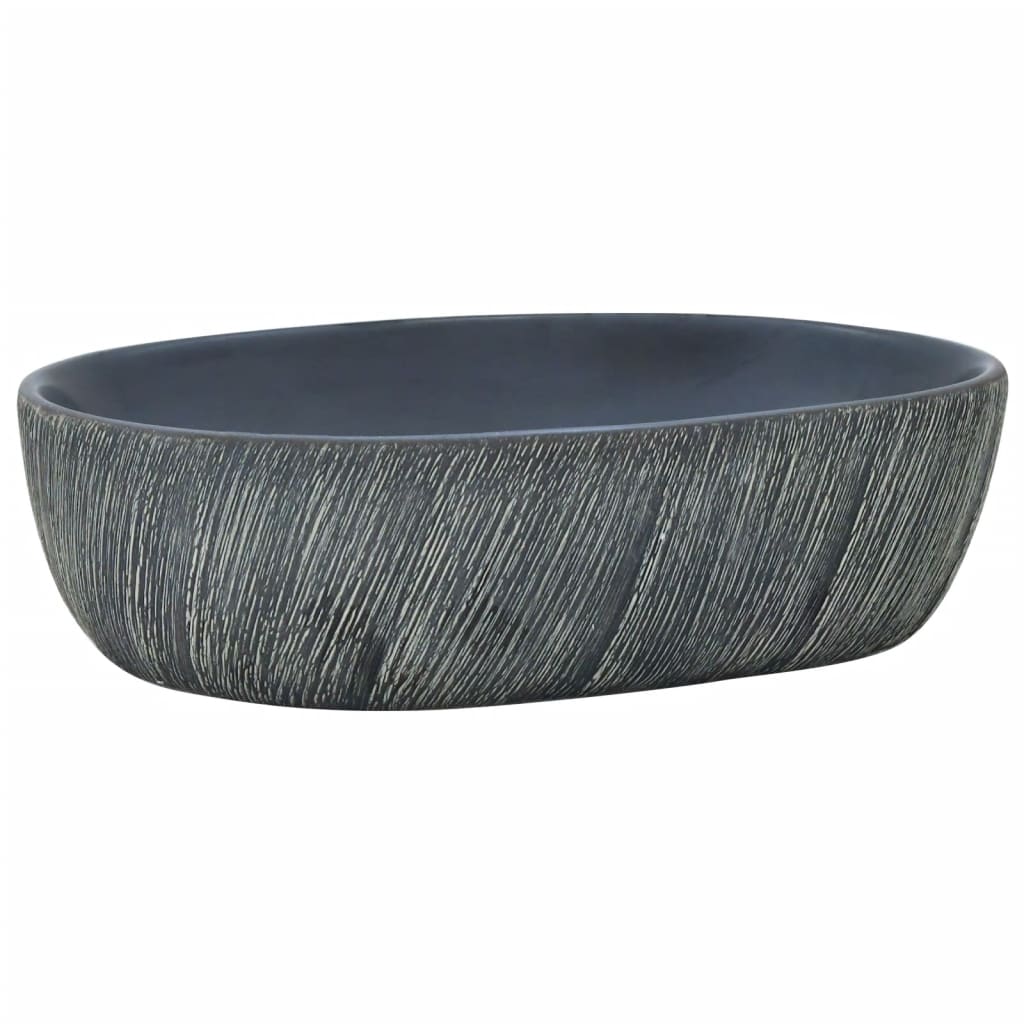 VidaXL Évier à poser ovale 47x33x13 cm en céramique noir et gris