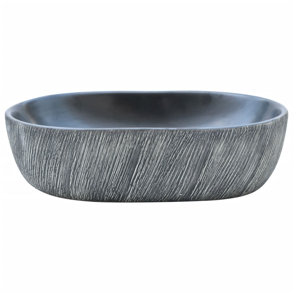 VidaXL Évier à poser ovale 47x33x13 cm en céramique noir et gris