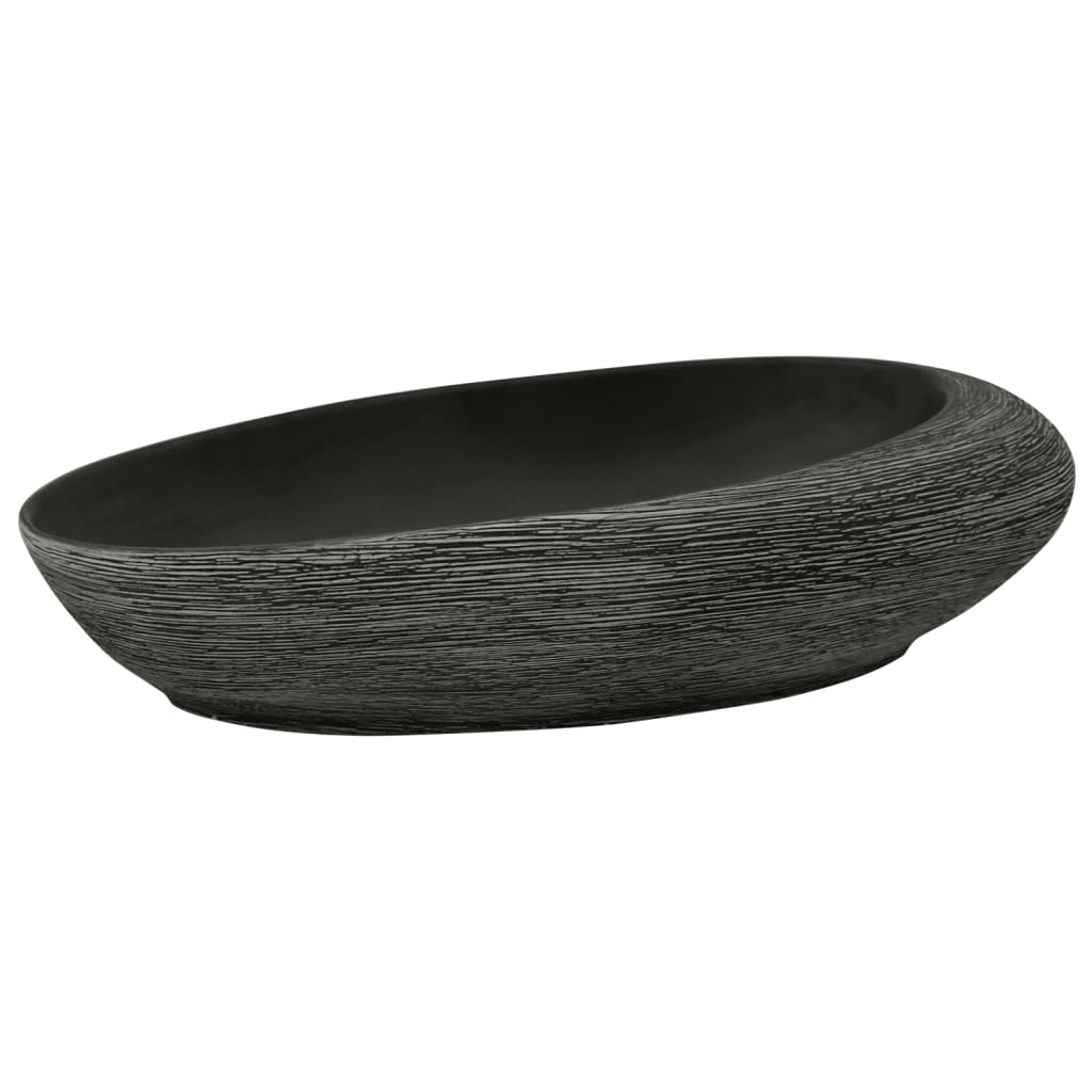 VidaXL Évier à poser ovale 59x40x14 cm céramique gris et noir