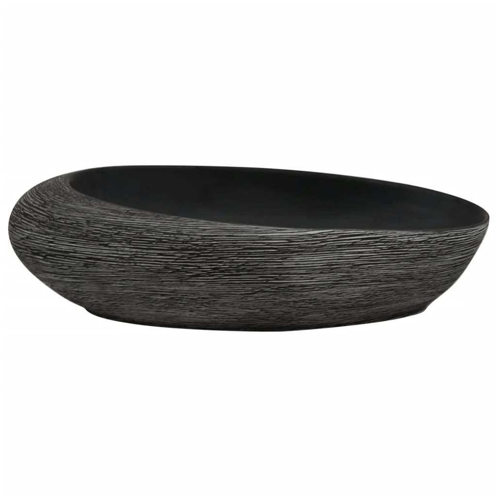 VidaXL Évier à poser ovale 59x40x14 cm céramique gris et noir