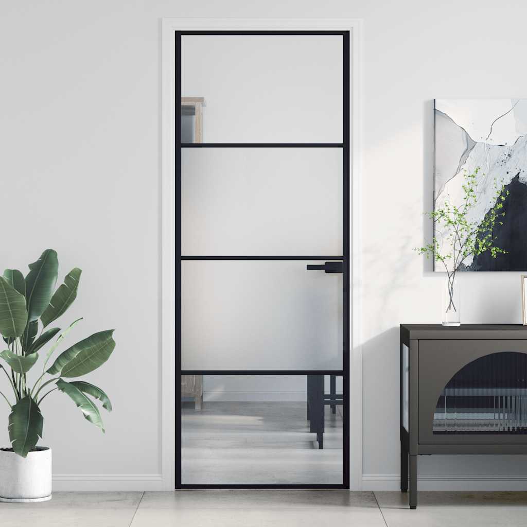 Vidaxx porte intérieure étroite 76x201,5 cm verre trempé et aluminium noir