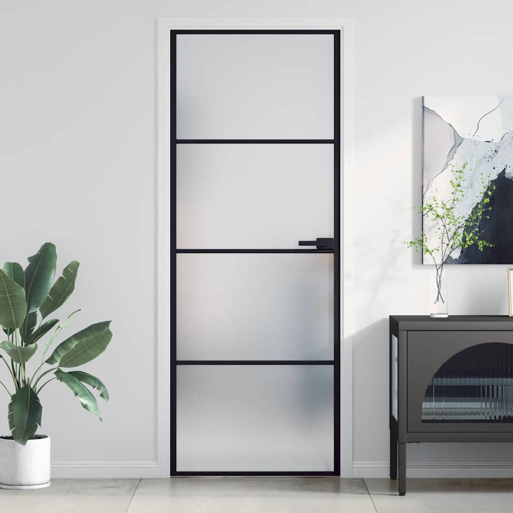 VidaXL Porte intérieure étroite 76x201,5 cm verre trempé et aluminium noir