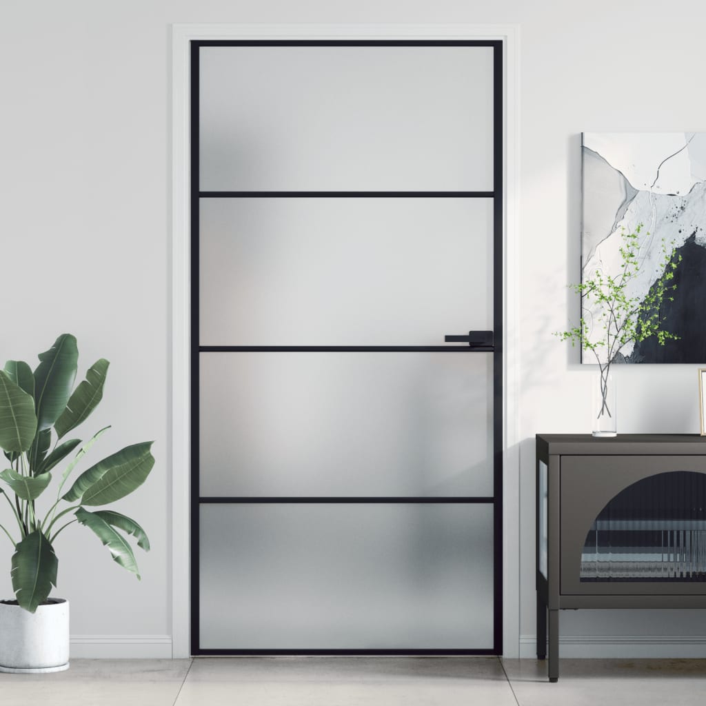 VidaXL Porte intérieure étroite 102,5x201,5 cm verre trempé et aluminium noir