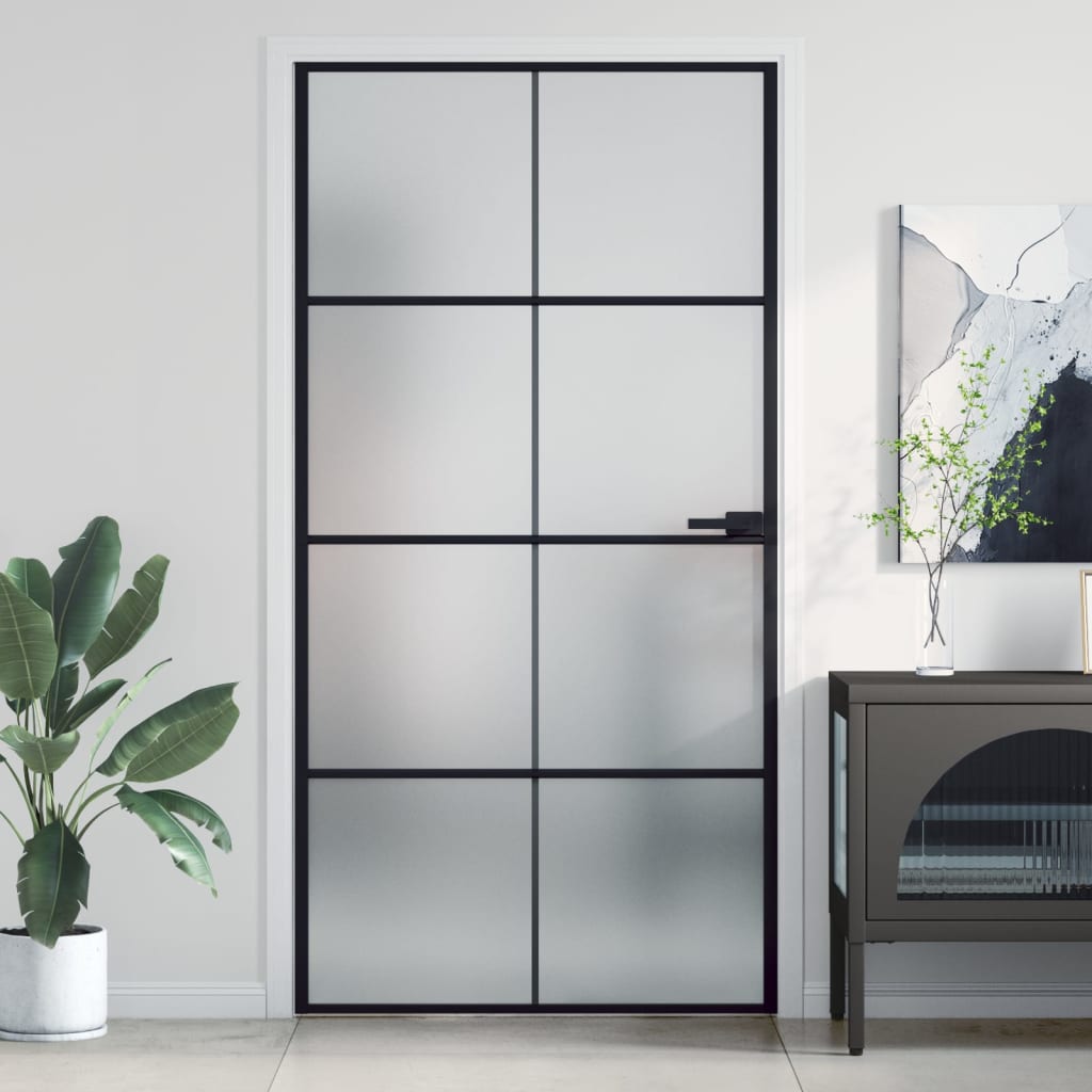 VidaXL Porte intérieure étroite 102,5x201,5 cm verre trempé et aluminium noir
