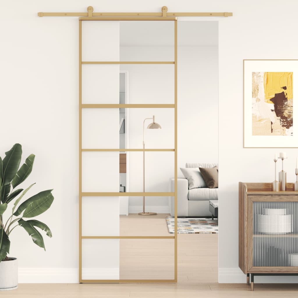 Vidaxx porte coulissante 76x205 cm verre ESG clair et aluminium doré