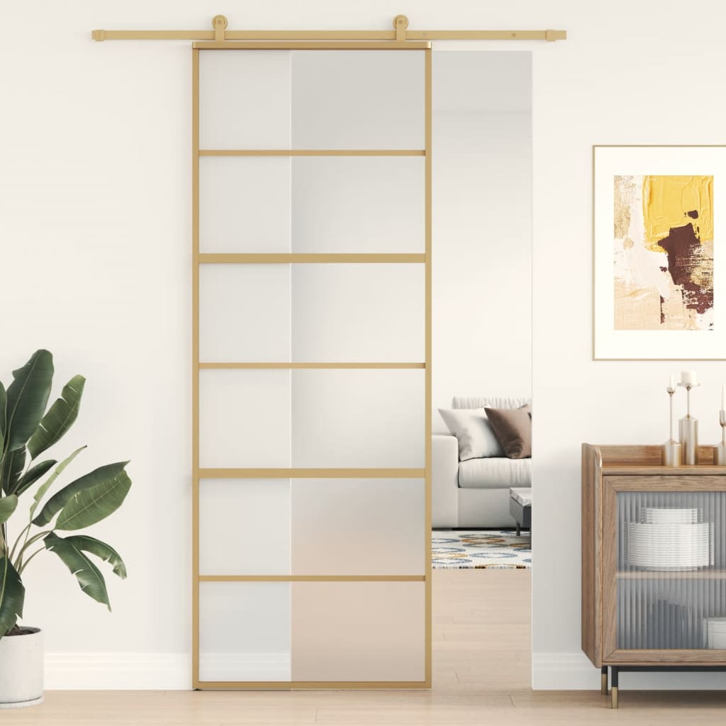Vidaxx porte coulissante 76x205 cm verre ESG mat et aluminium doré