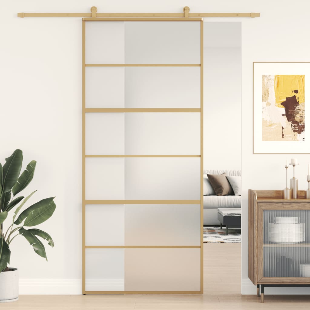 Vidaxx porte coulissante 90x205 cm verre ESG mat et aluminium doré