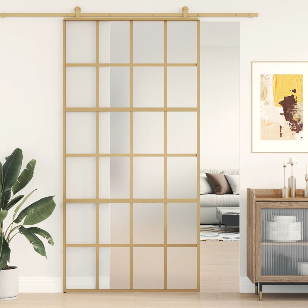 VidaXL Porte coulissante 102,5x205 cm verre ESG mat et aluminium doré