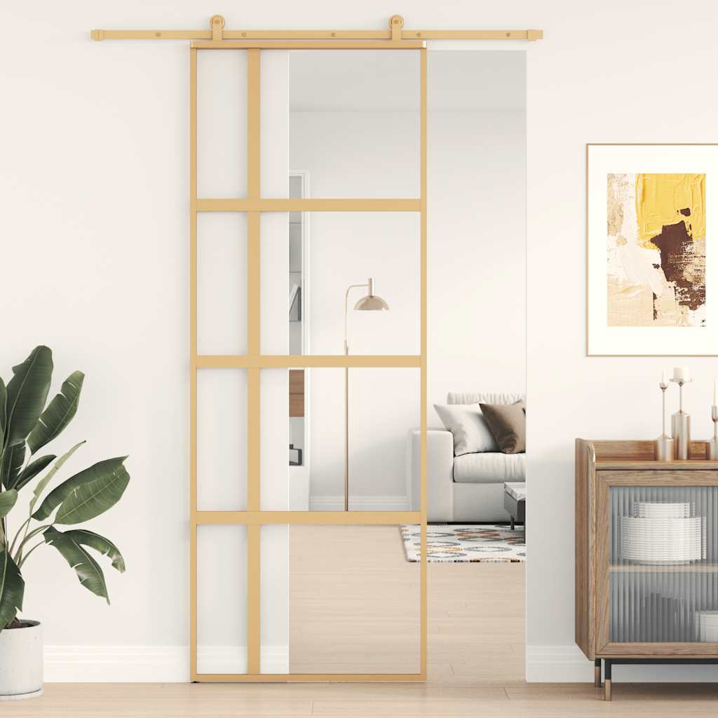 Vidaxx porte coulissante 76x205 cm verre ESG clair et aluminium doré