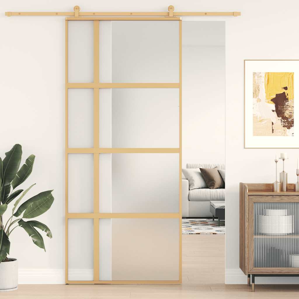 Vidaxx porte coulissante 90x205 cm verre ESG mat et aluminium doré