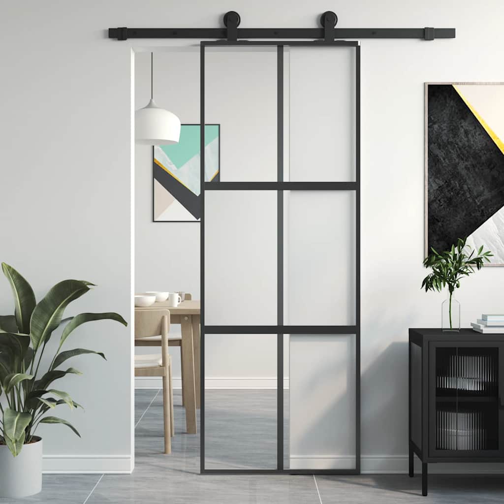 Vidaxx porte coulissante 76x205 cm verre trempé et aluminium noir