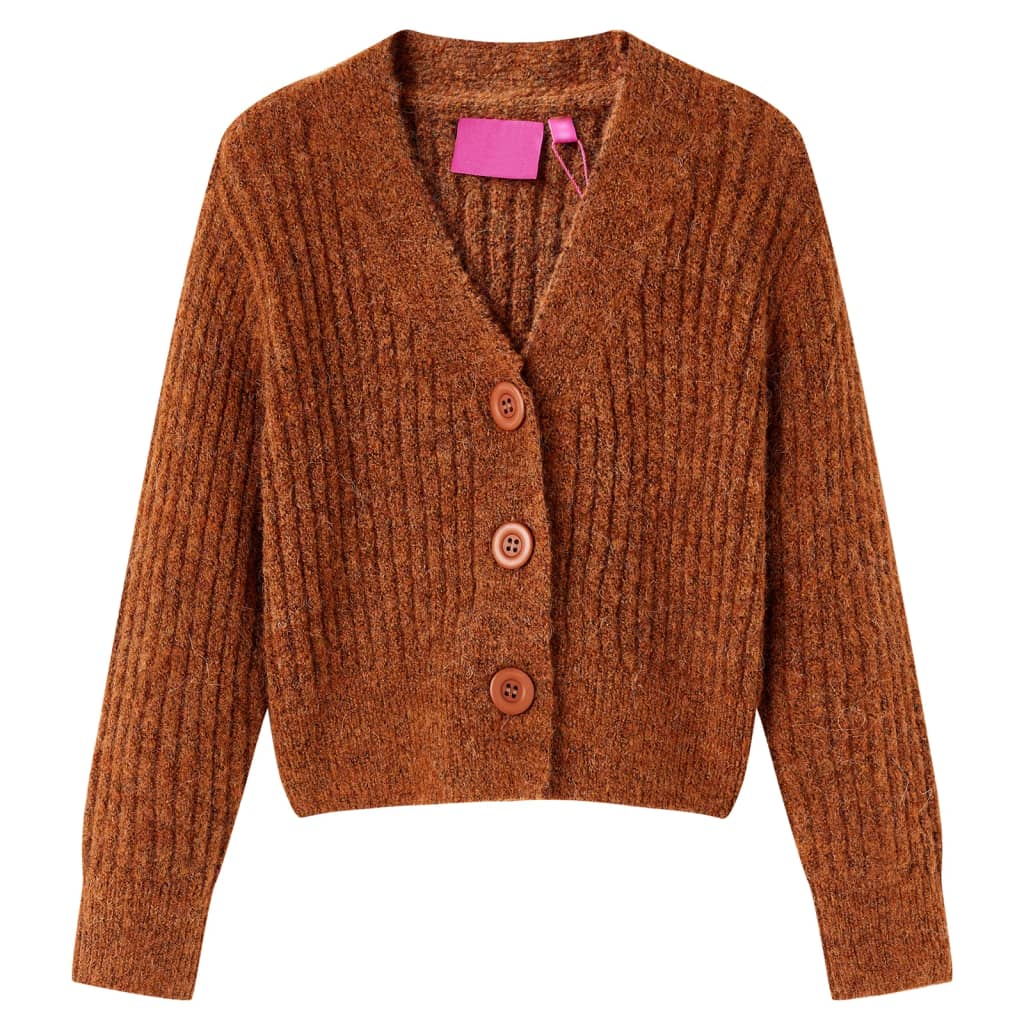 VidaXL Cardigan enfant tricoté 128 couleur cognac
