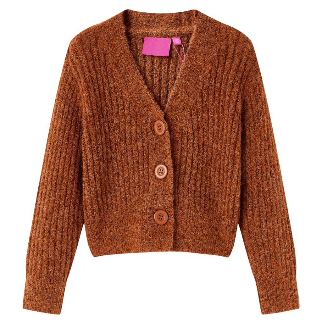 VidaXL Cardigan enfant tricoté 140 couleur cognac
