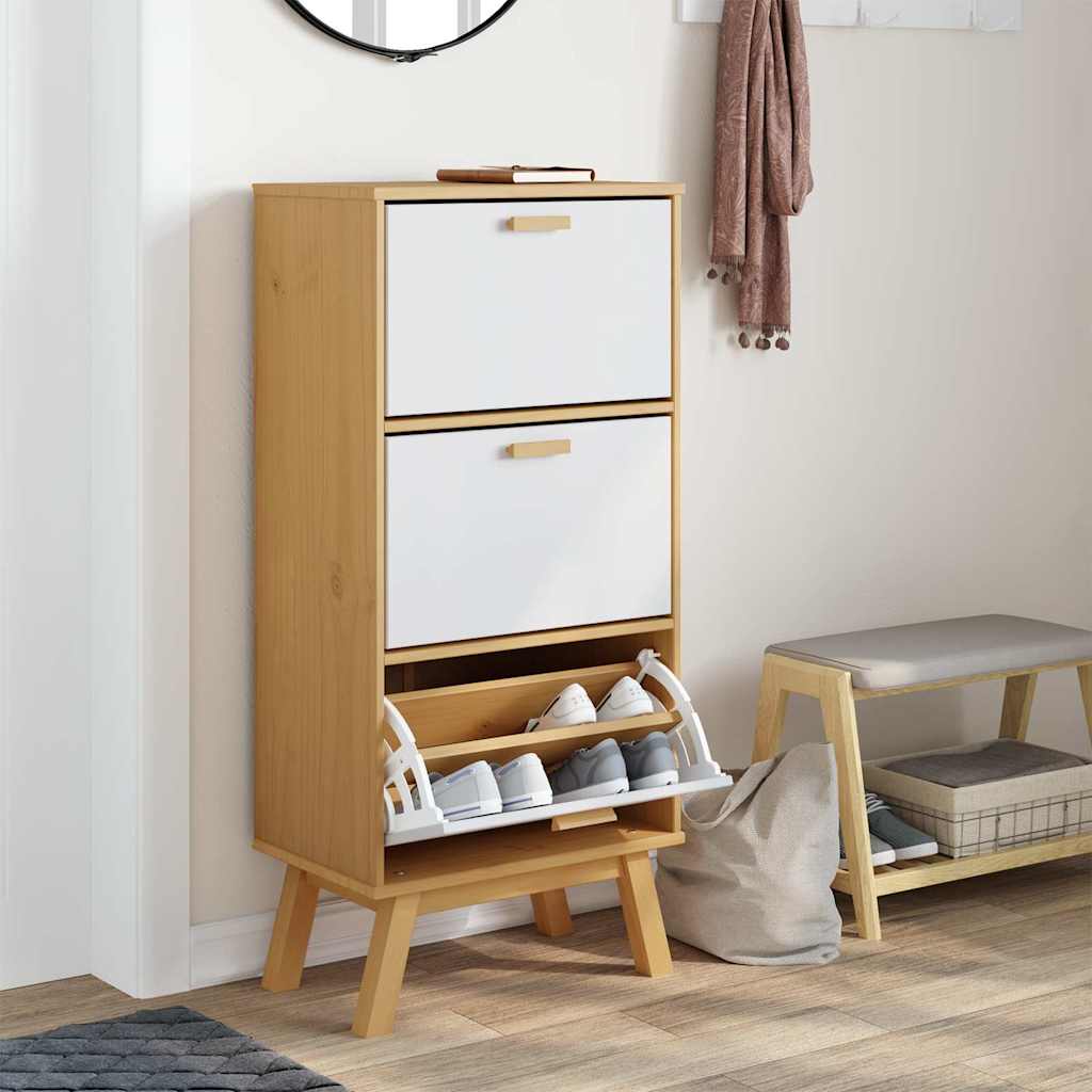 Vidaxx armoire à chaussures ancienne 55x35x120 cm bois de pin blanc et marron