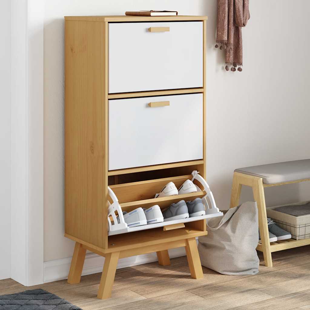 Vidaxx armoire à chaussures ancienne 55x35x120 cm bois de pin blanc et marron