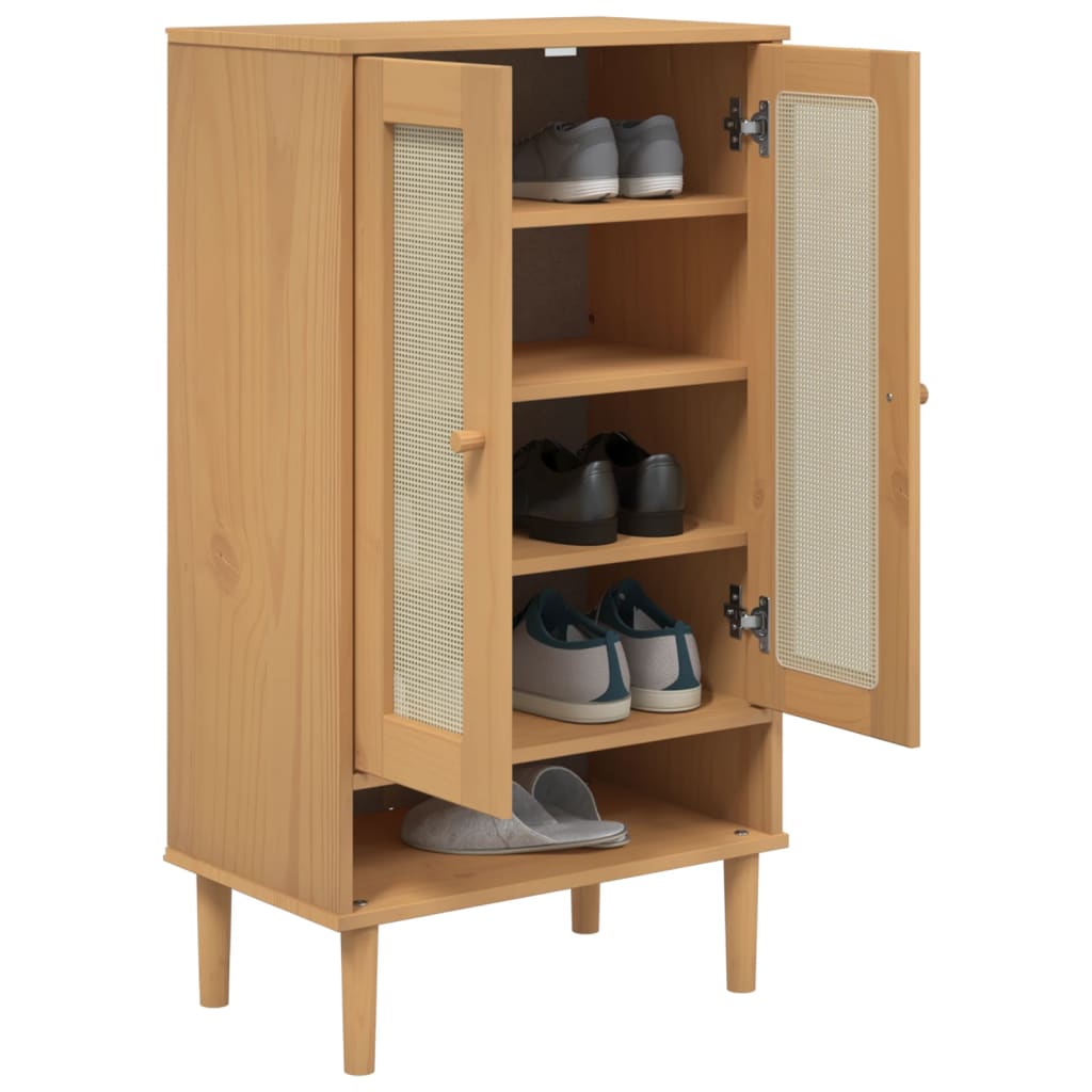 Vidaxx armoire à chaussures senja 59,5x35x107 cm aspect rotin bois de pin marron