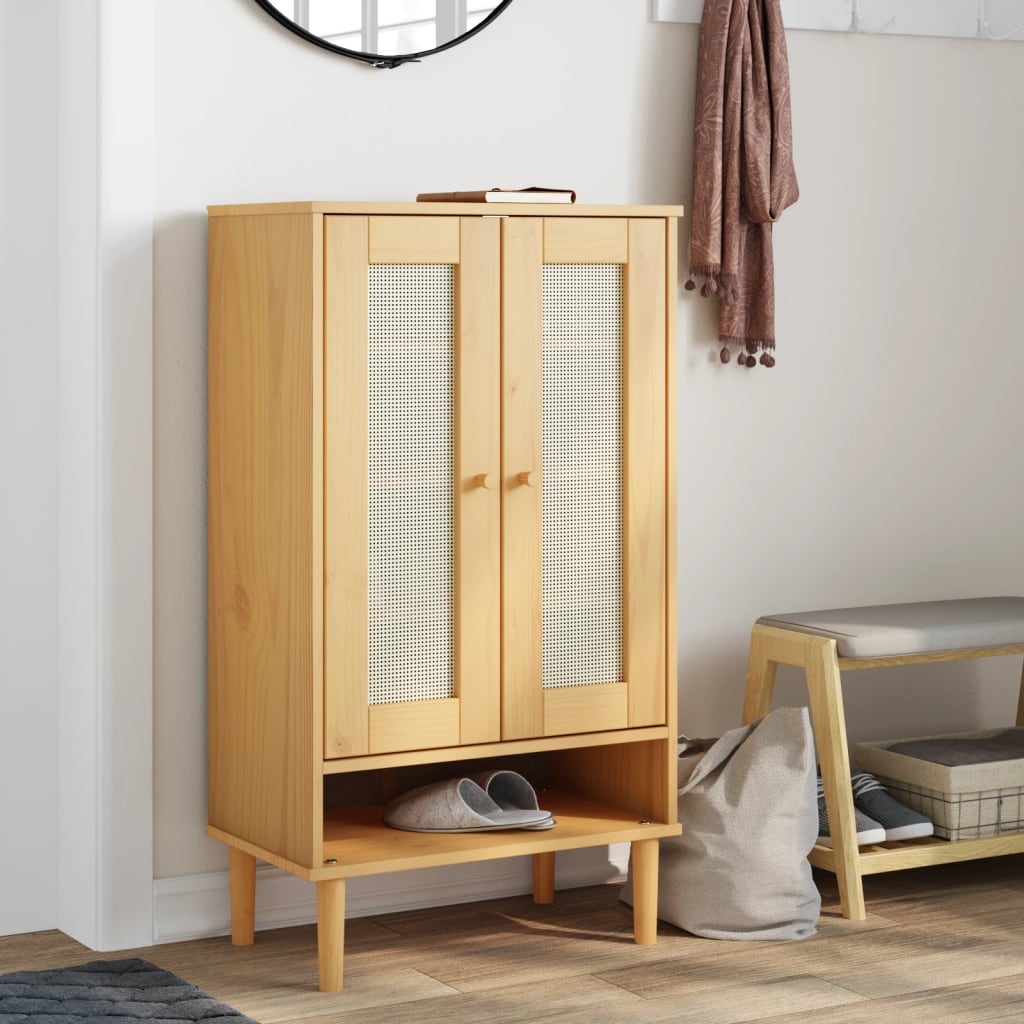 Vidaxx armoire à chaussures senja 59,5x35x107 cm aspect rotin bois de pin marron
