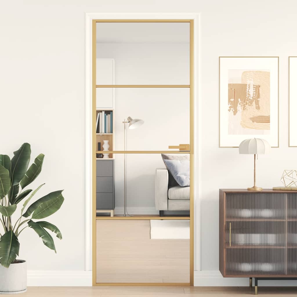 Vidaxx porte intérieure étroite 76x201,5 cm verre trempé et aluminium couleur or