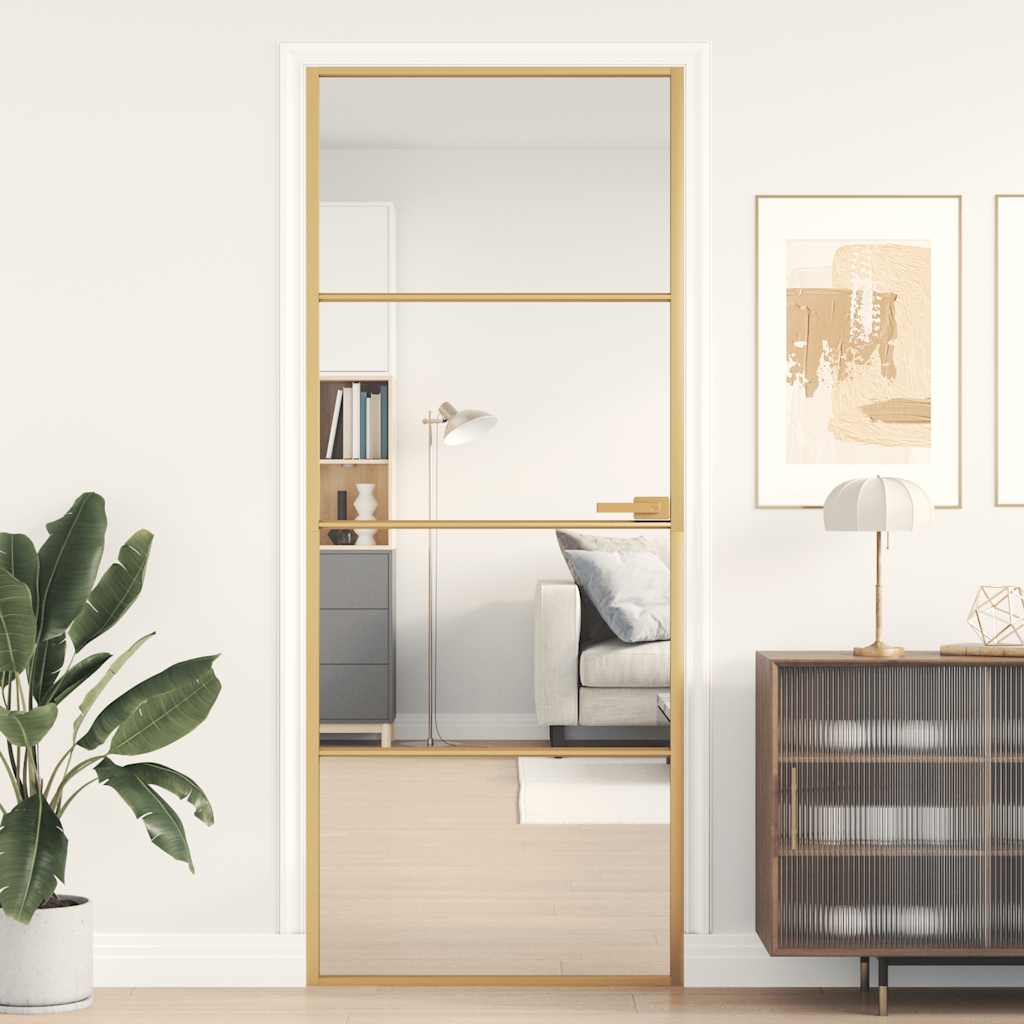 Vidaxx porte intérieure étroite 83x201,5 cm verre trempé et aluminium couleur or