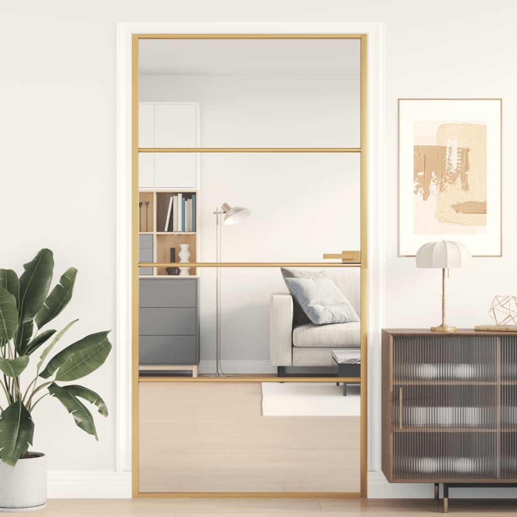 VidaXL Porte intérieure étroite 102,5x201,5 cm verre trempé et aluminium or