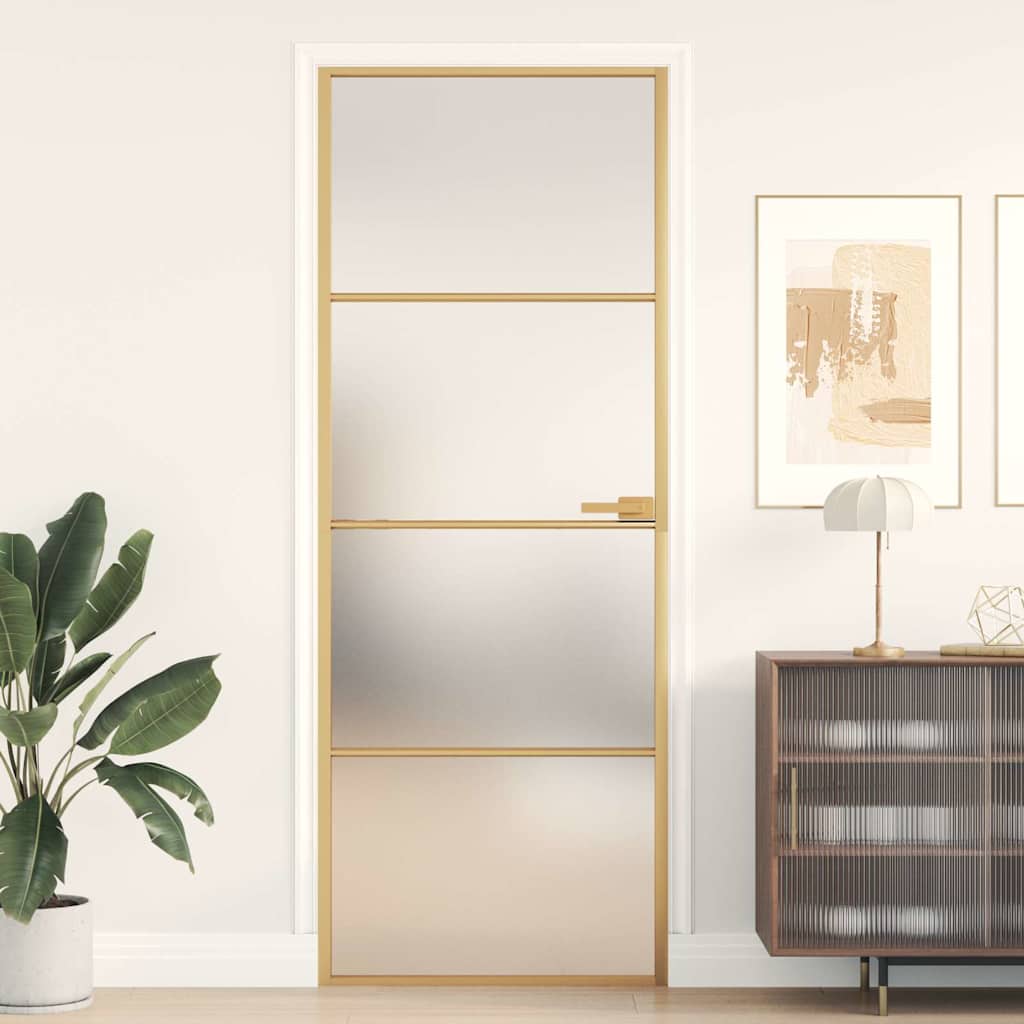 Vidaxx porte intérieure étroite 76x201,5 cm verre trempé et aluminium couleur or