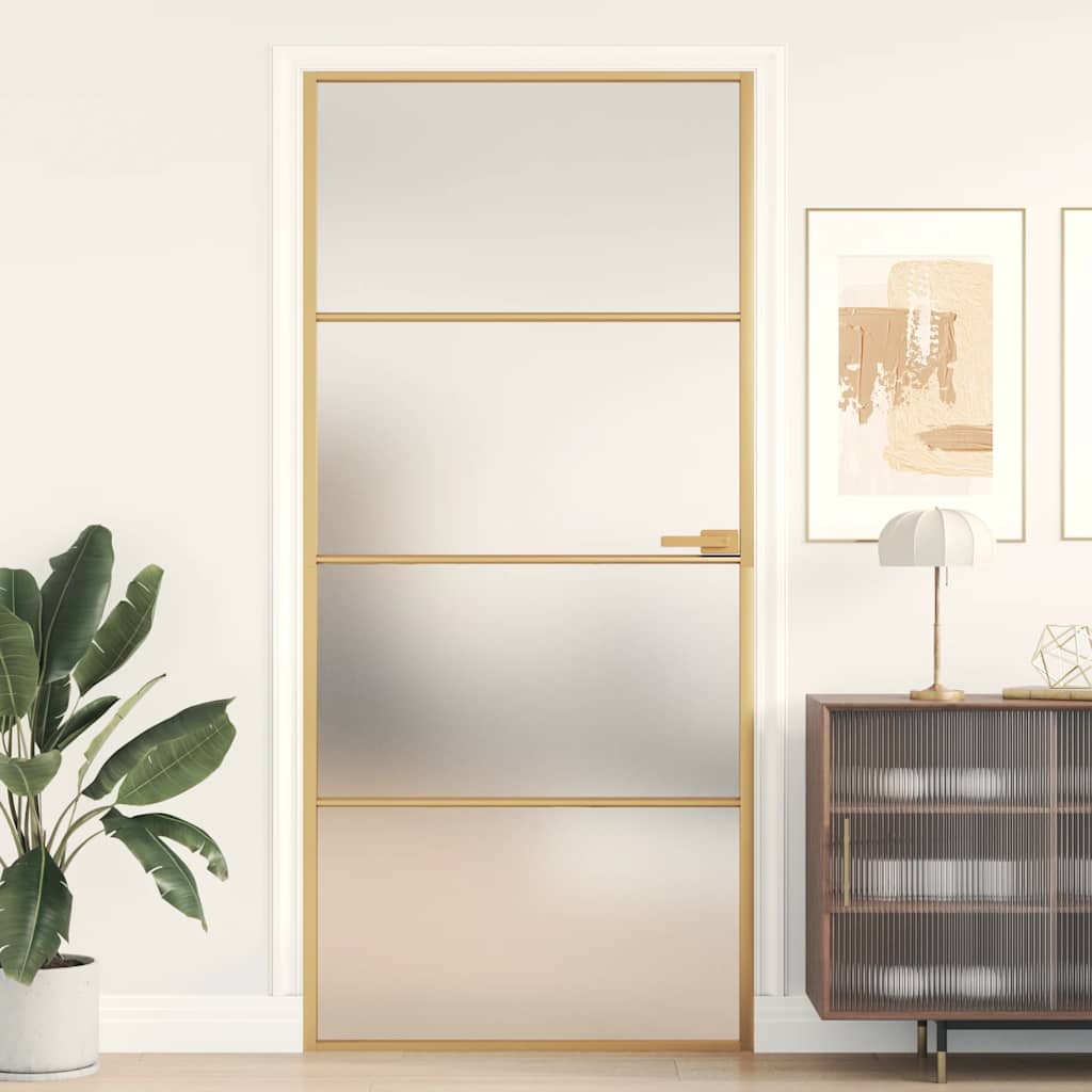 Vidaxx porte intérieure étroite 93x201,5 cm verre trempé et aluminium couleur or