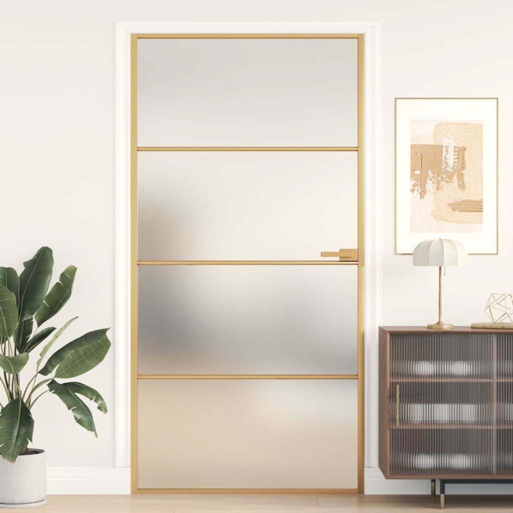 VidaXL Porte intérieure étroite 102,5x201,5 cm verre trempé et aluminium or
