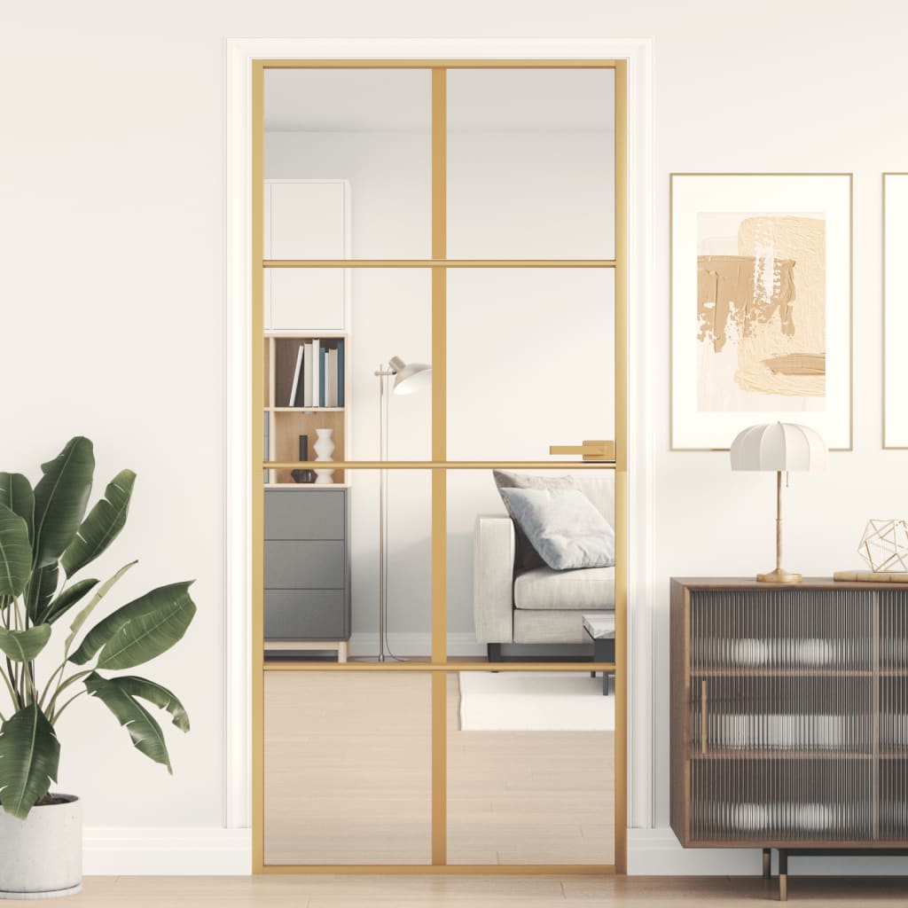 Vidaxx porte intérieure étroite 93x201,5 cm verre trempé et aluminium couleur or