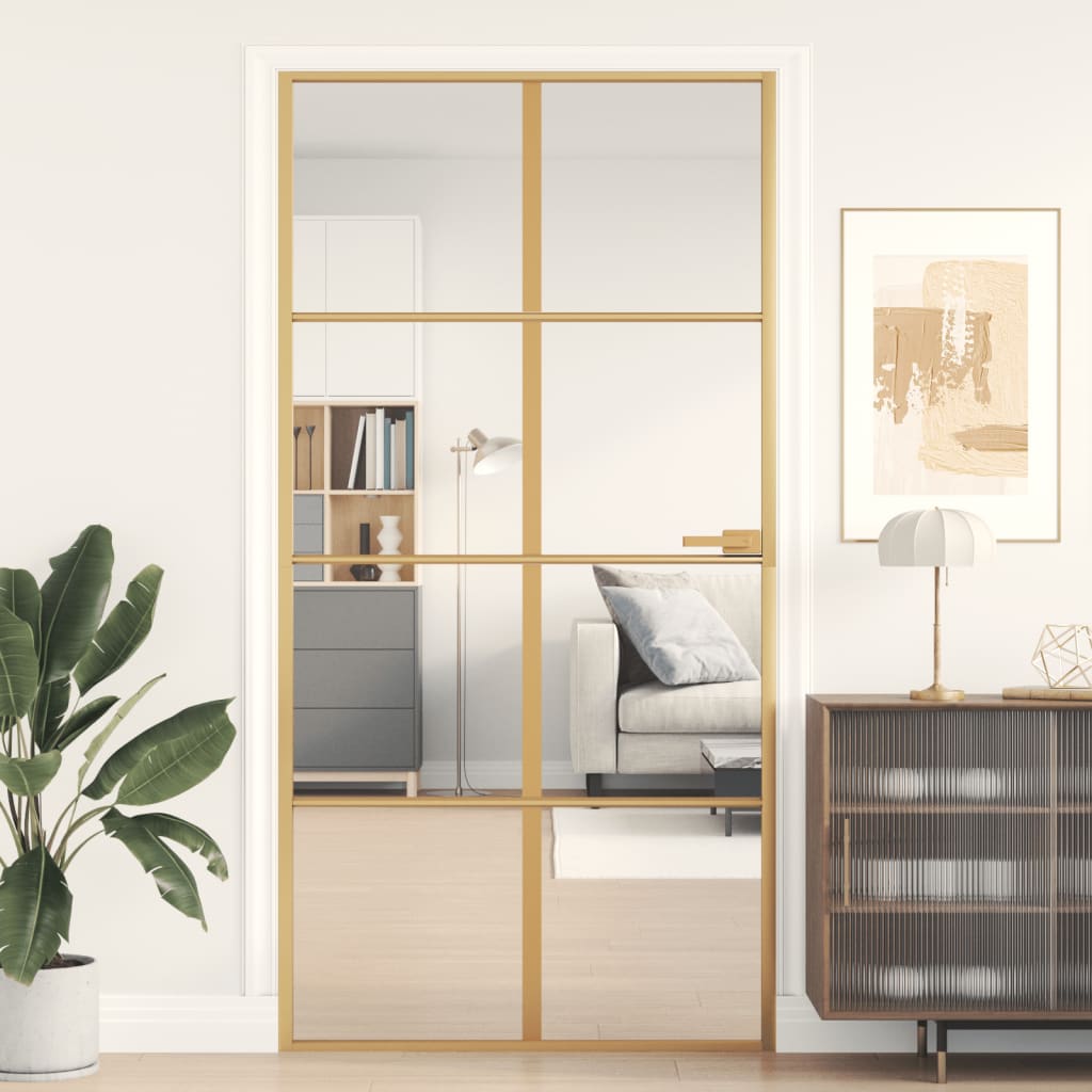 VidaXL Porte intérieure étroite 102,5x201,5 cm verre trempé et aluminium or