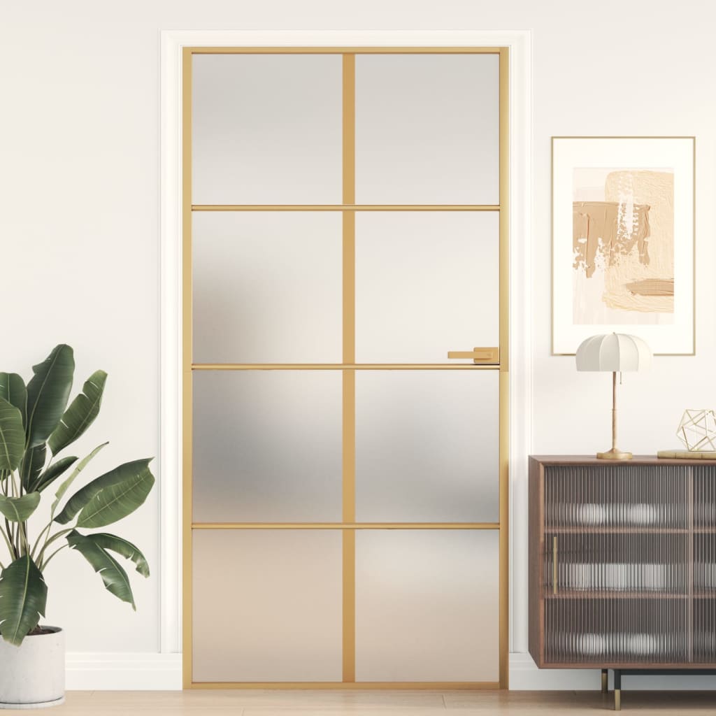 VidaXL Porte intérieure étroite 102,5x201,5 cm verre trempé et aluminium or