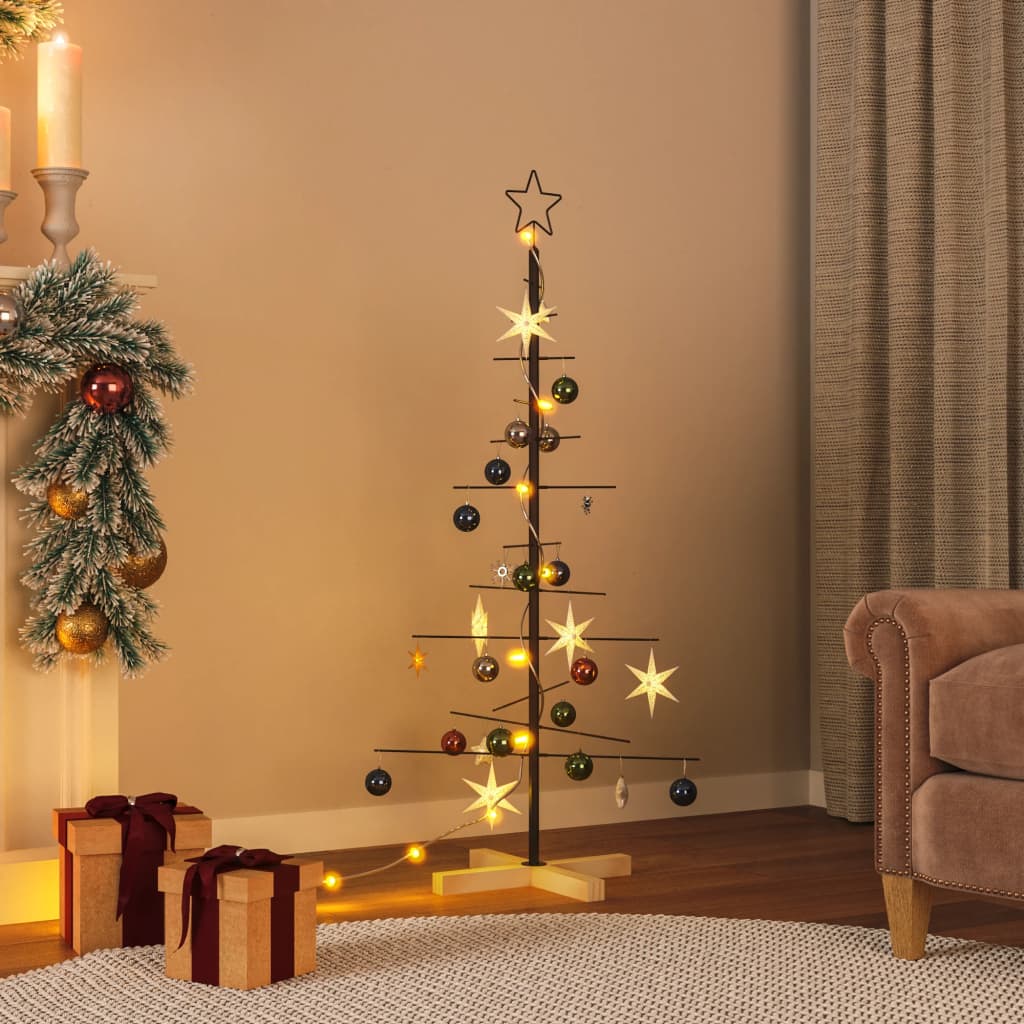 VidaXL décoration de Noël sapin de Noël avec socle en bois 120 cm métal noir
