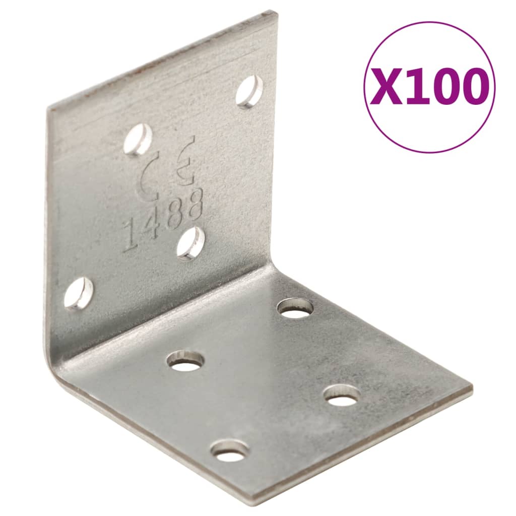 VidaXL Supports d'angle 100 pièces 2 mm 40x40x40 mm en acier galvanisé