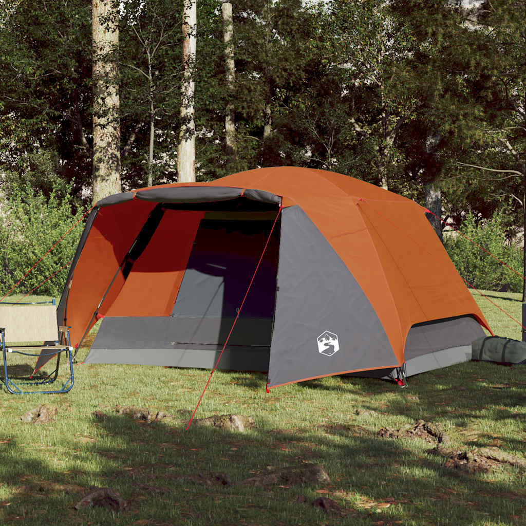 Tente familiale Vidaxx avec auvent 6 personnes imperméable gris et orange