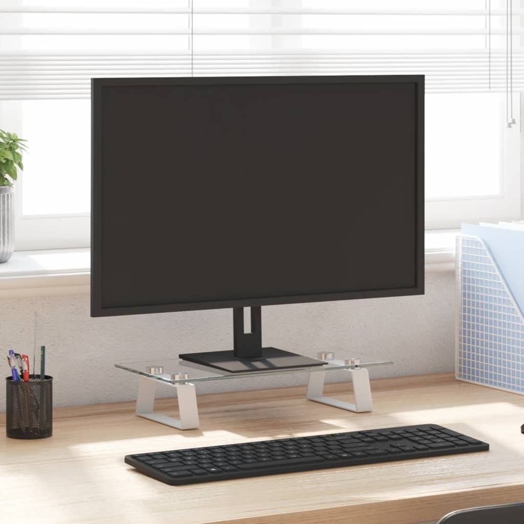 VidaXL support pour moniteur 40x20x8 cm verre trempé et métal blanc