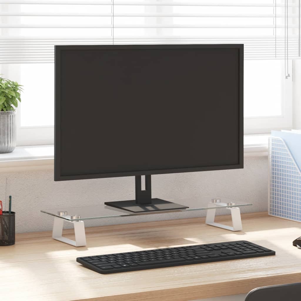 VidaXL support pour moniteur 60x20x8 cm verre trempé et métal blanc