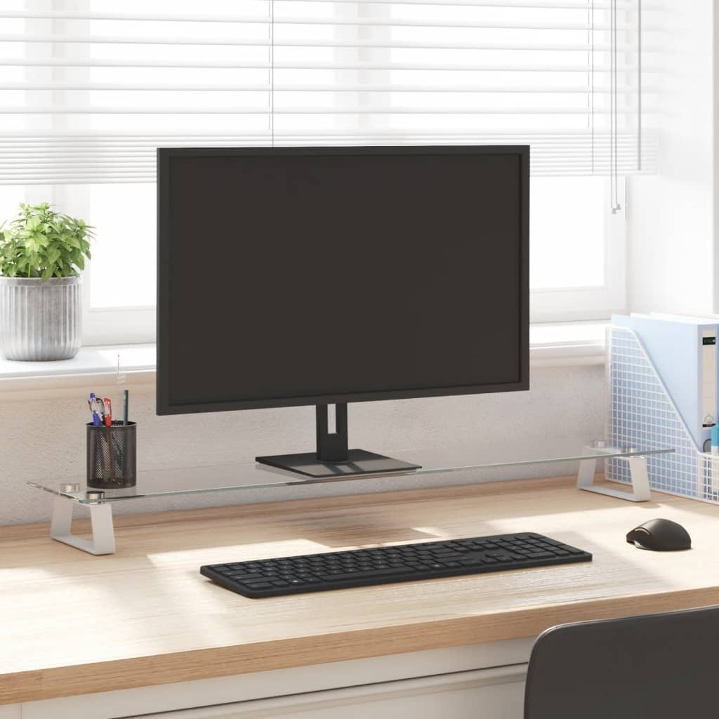 Vidaxx support pour moniteur 100x20x8 cm verre trempé et métal blanc