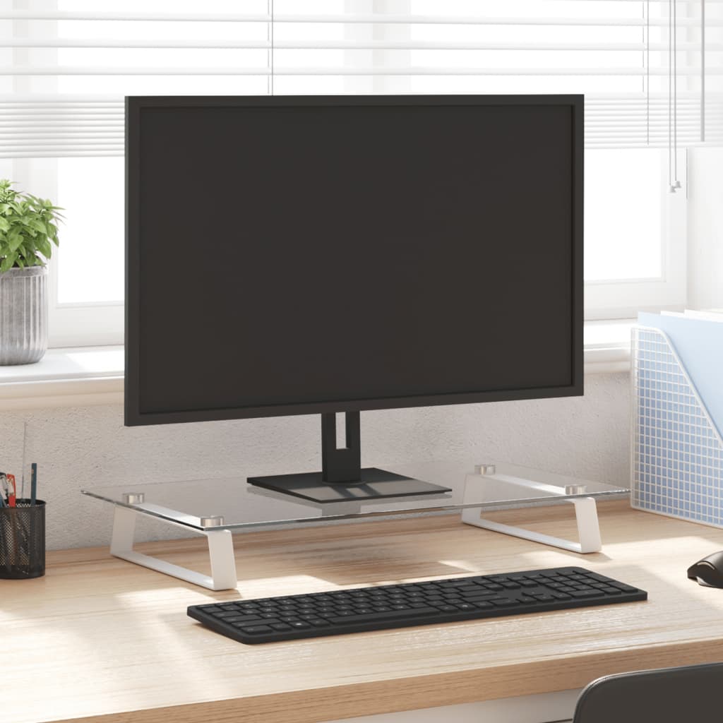 VidaXL support pour moniteur 60x35x8 cm verre trempé et métal blanc