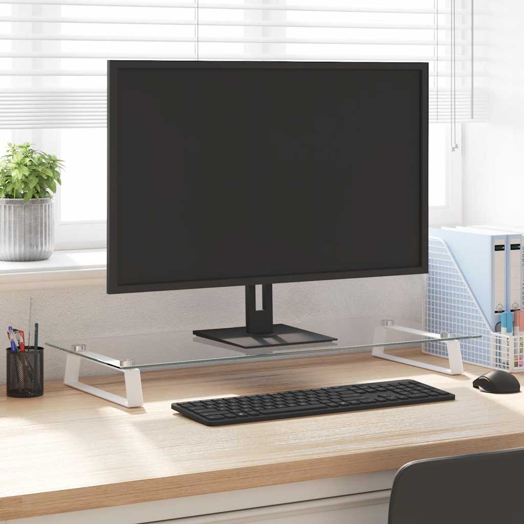 Vidaxxl support pour moniteur 80x35x8 cm verre trempé et métal blanc