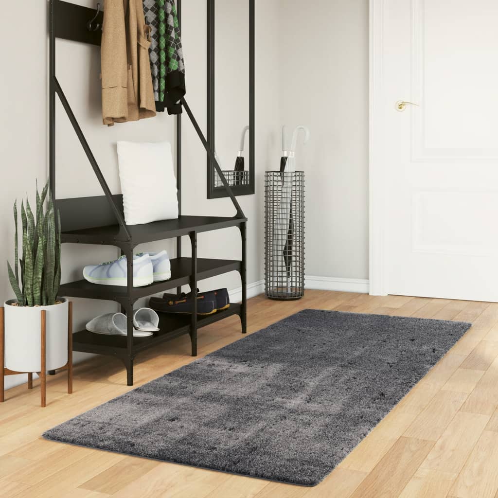 VidaXL tapis huarte poils courts doux lavable 80x200 cm anthracite