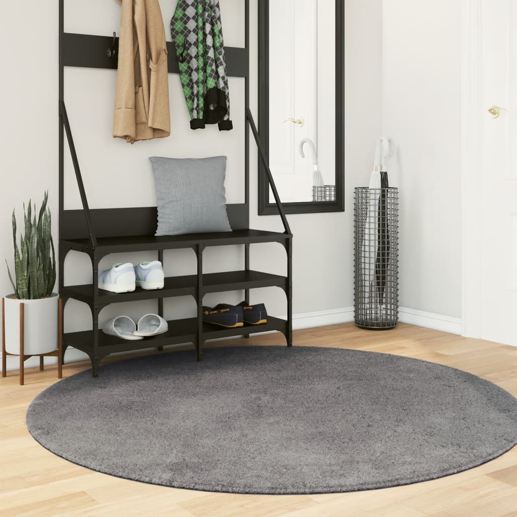 Vidaxl tapis huarte poils courts doux lavable ø 160 cm anthracite