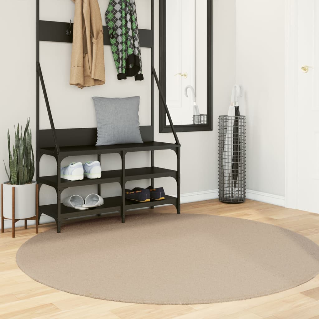 Vidaxl tapis huarte poils courts doux lavable ø 160 cm couleur sable