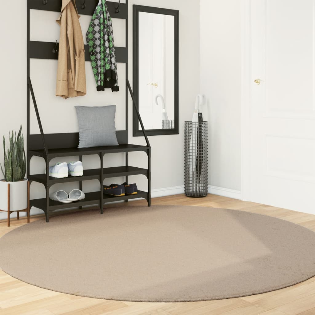 Vidaxl tapis huarte poils courts doux lavable ø 200 cm couleur sable